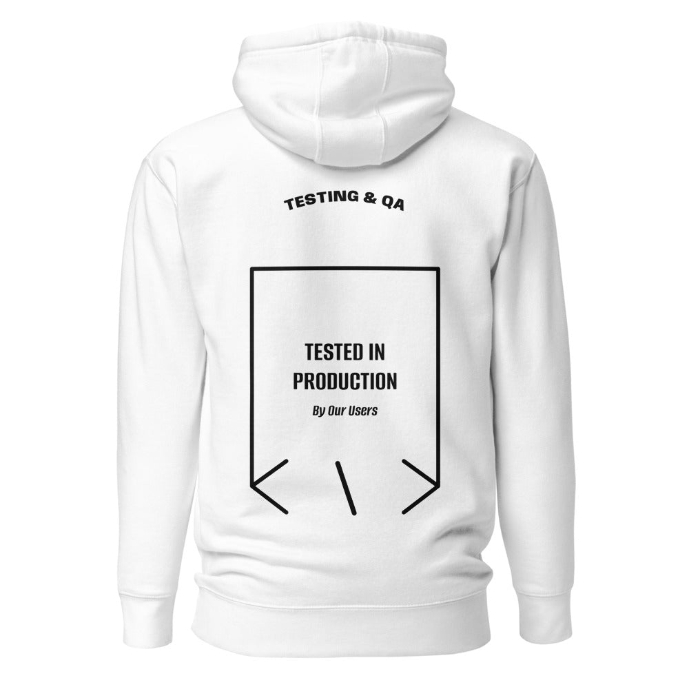 Tested In Production — White Black back mockup