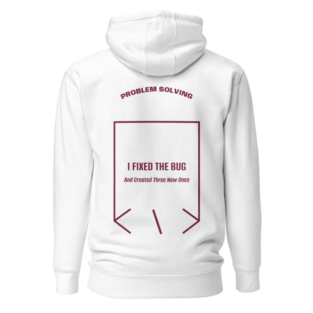 I Fixed The Bug — White Maroon back mockup