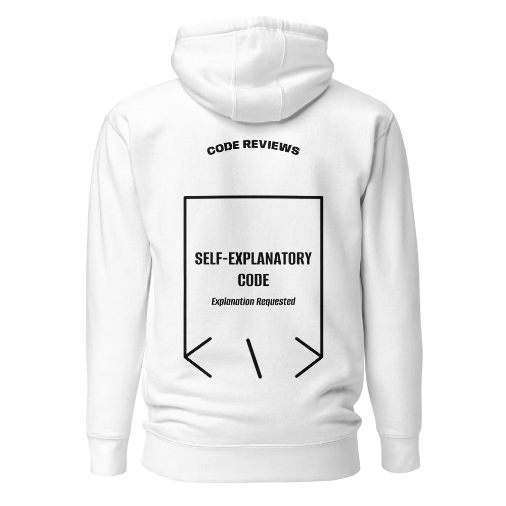 Self-Explanatory Code — White Black back mockup