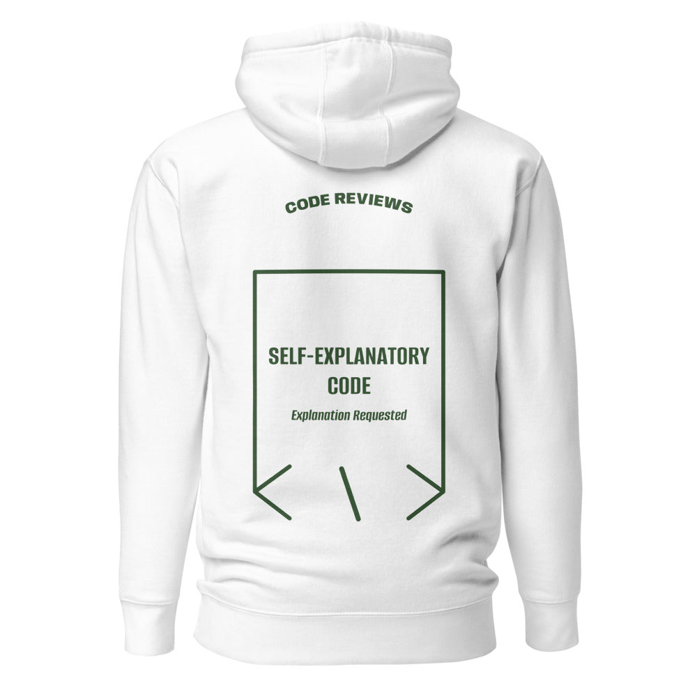 Self-Explanatory Code — White Forest Green back mockup