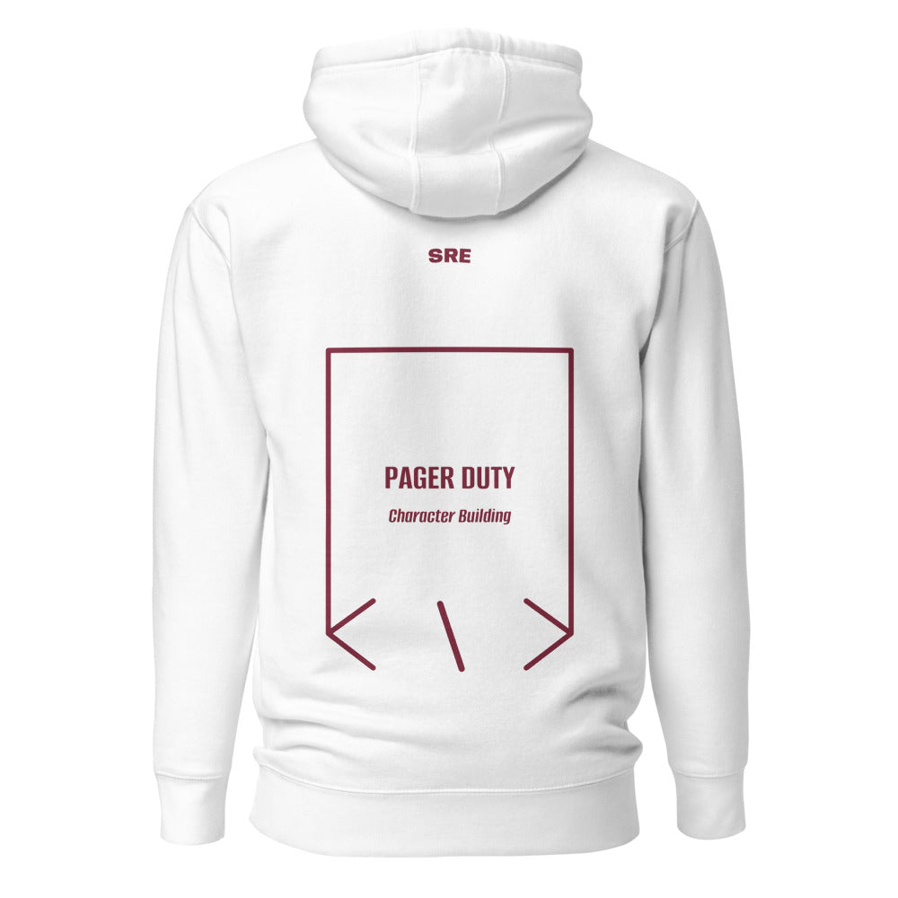 Pager Duty — White Maroon back mockup