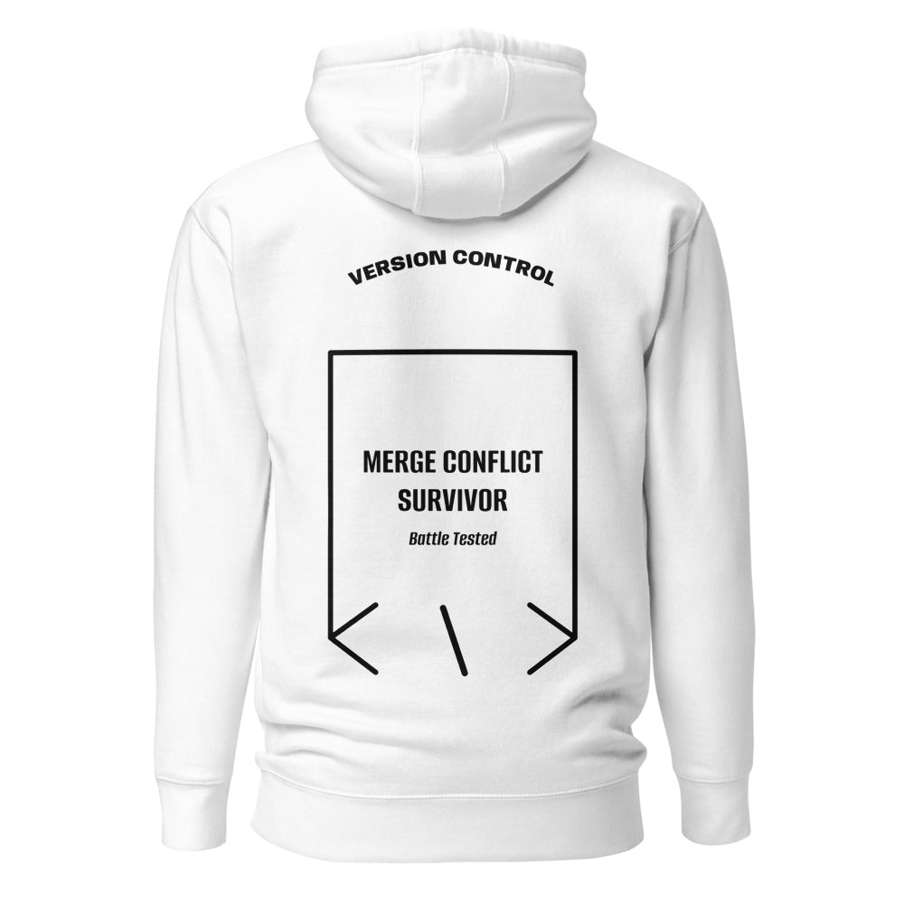 Merge Conflict Survivor — White Black back mockup