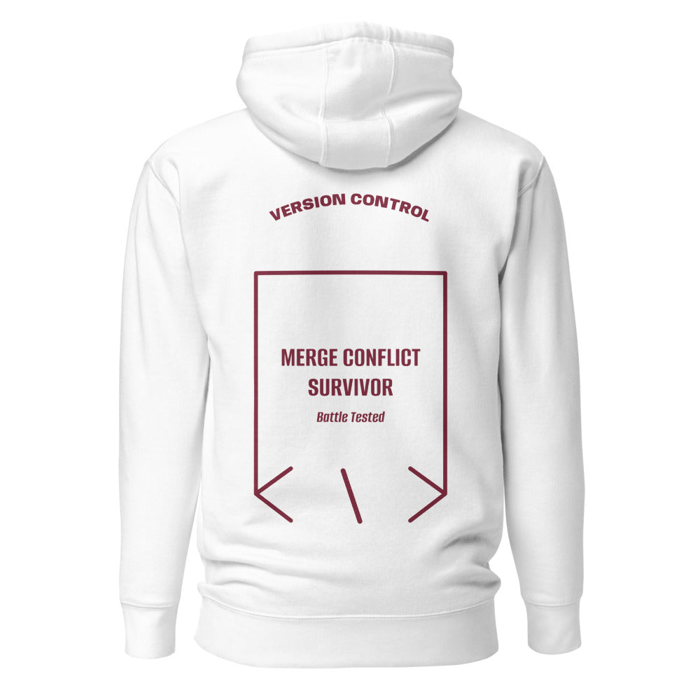 Merge Conflict Survivor — White Maroon back mockup