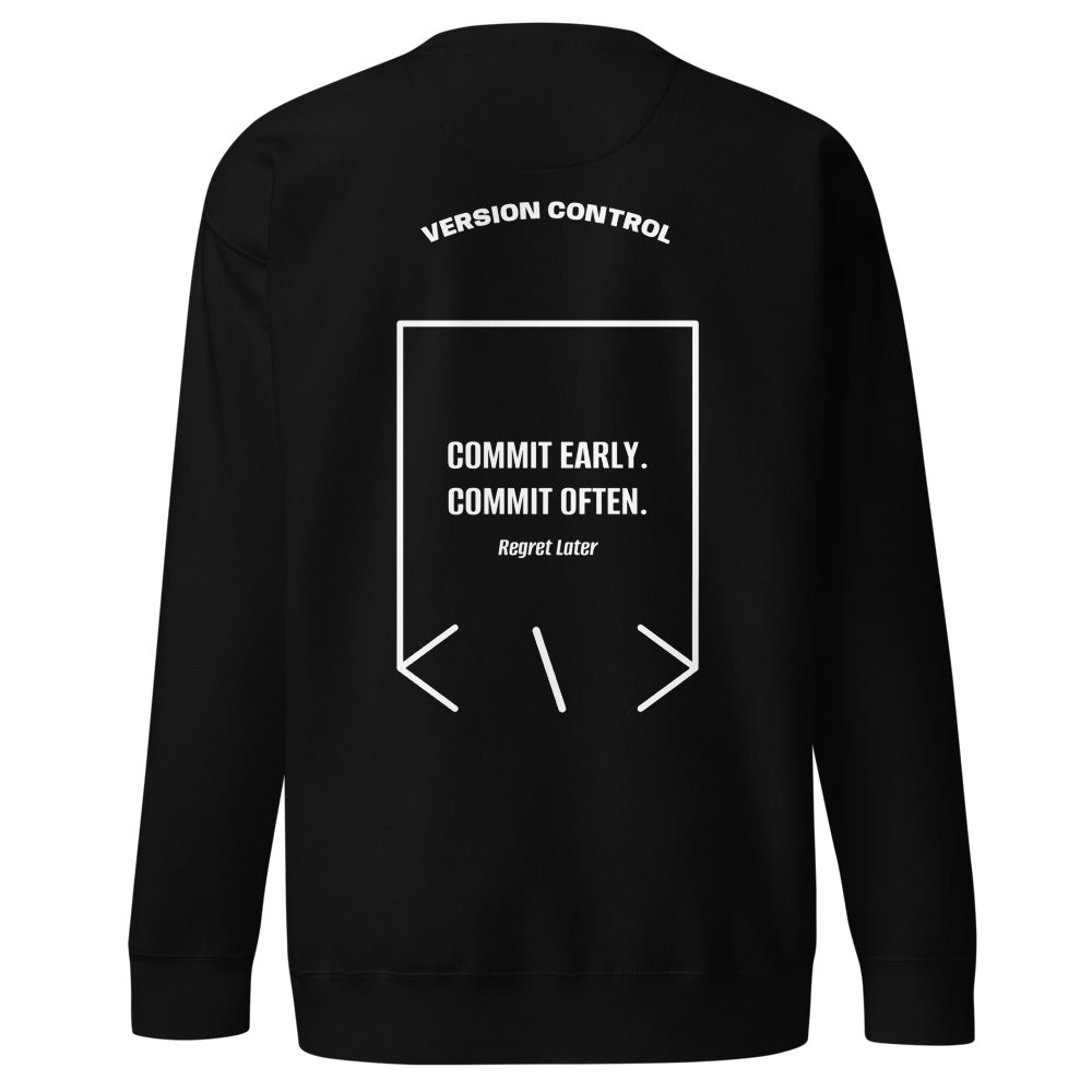 Commit Early. Commit Often. — Black White back mockup