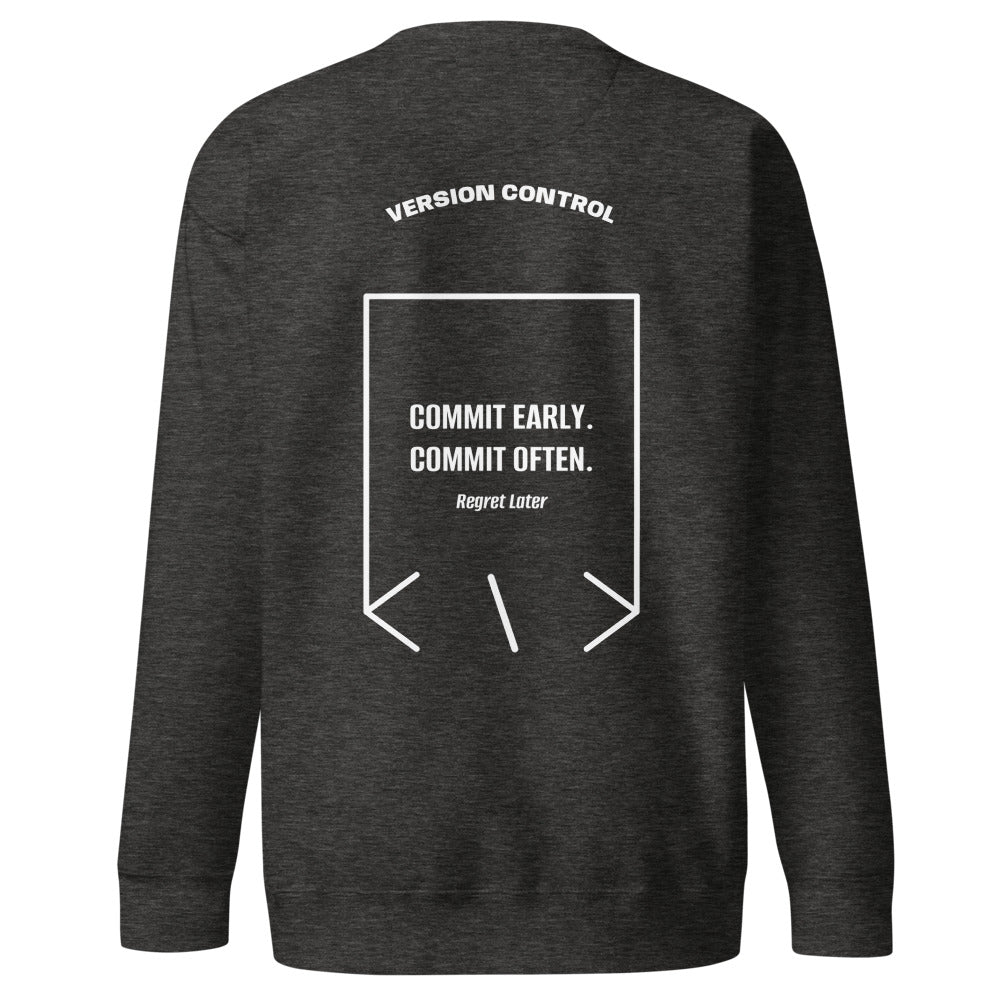 Commit Early. Commit Often. — Charcoal Heather White back mockup