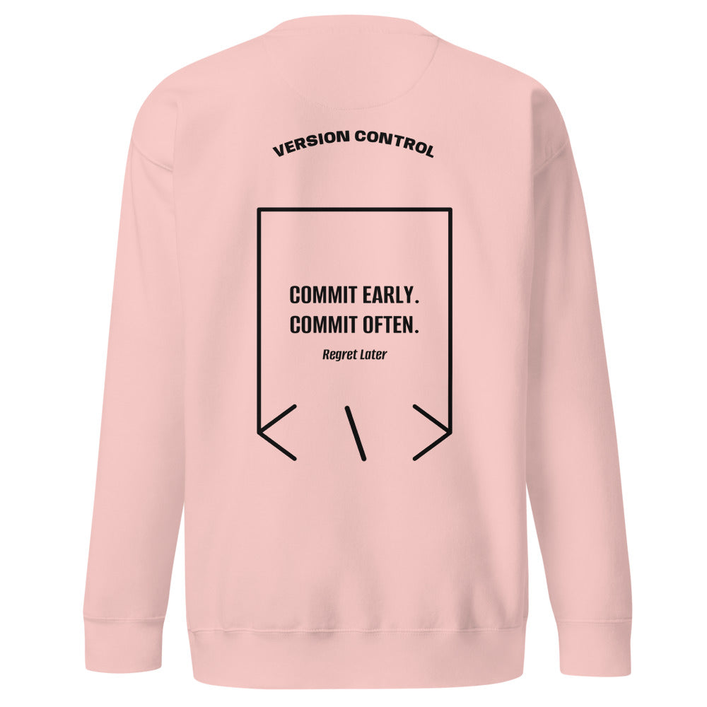 Commit Early. Commit Often. — Light Pink Black back mockup