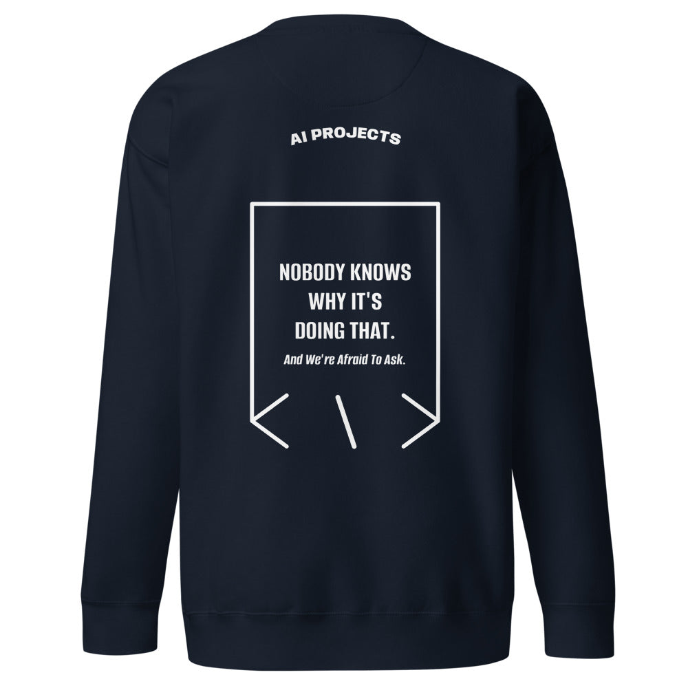 Nobody Knows Why It's Doing That. — Navy Blazer White back mockup