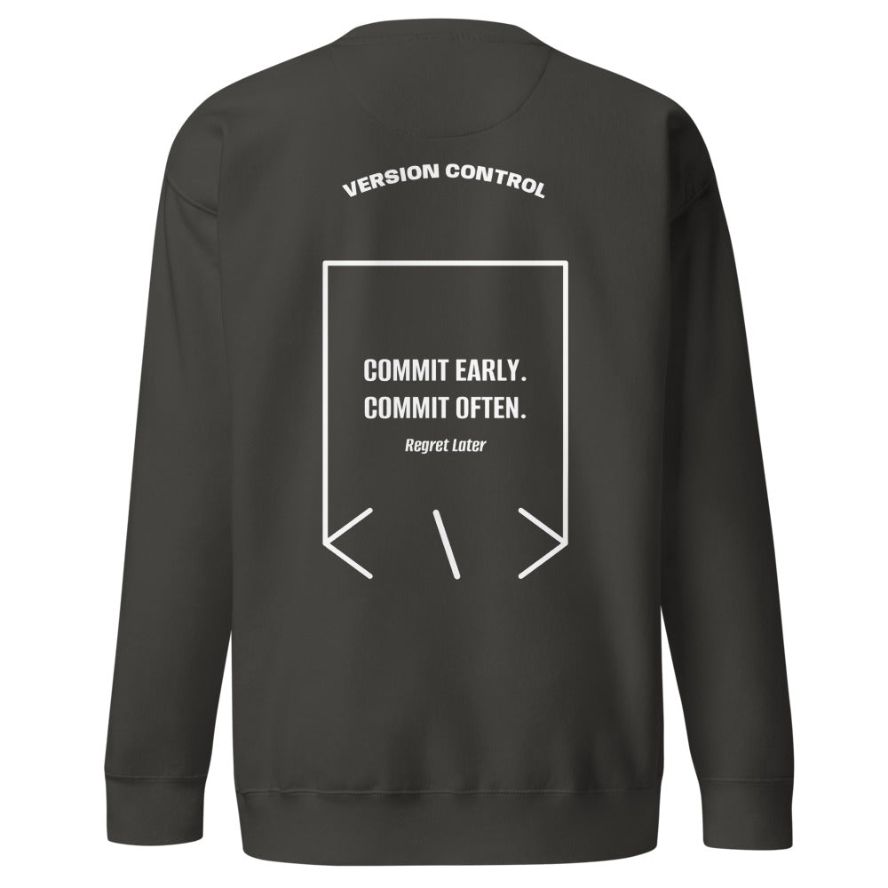 Commit Early. Commit Often. — Vintage Black White back mockup
