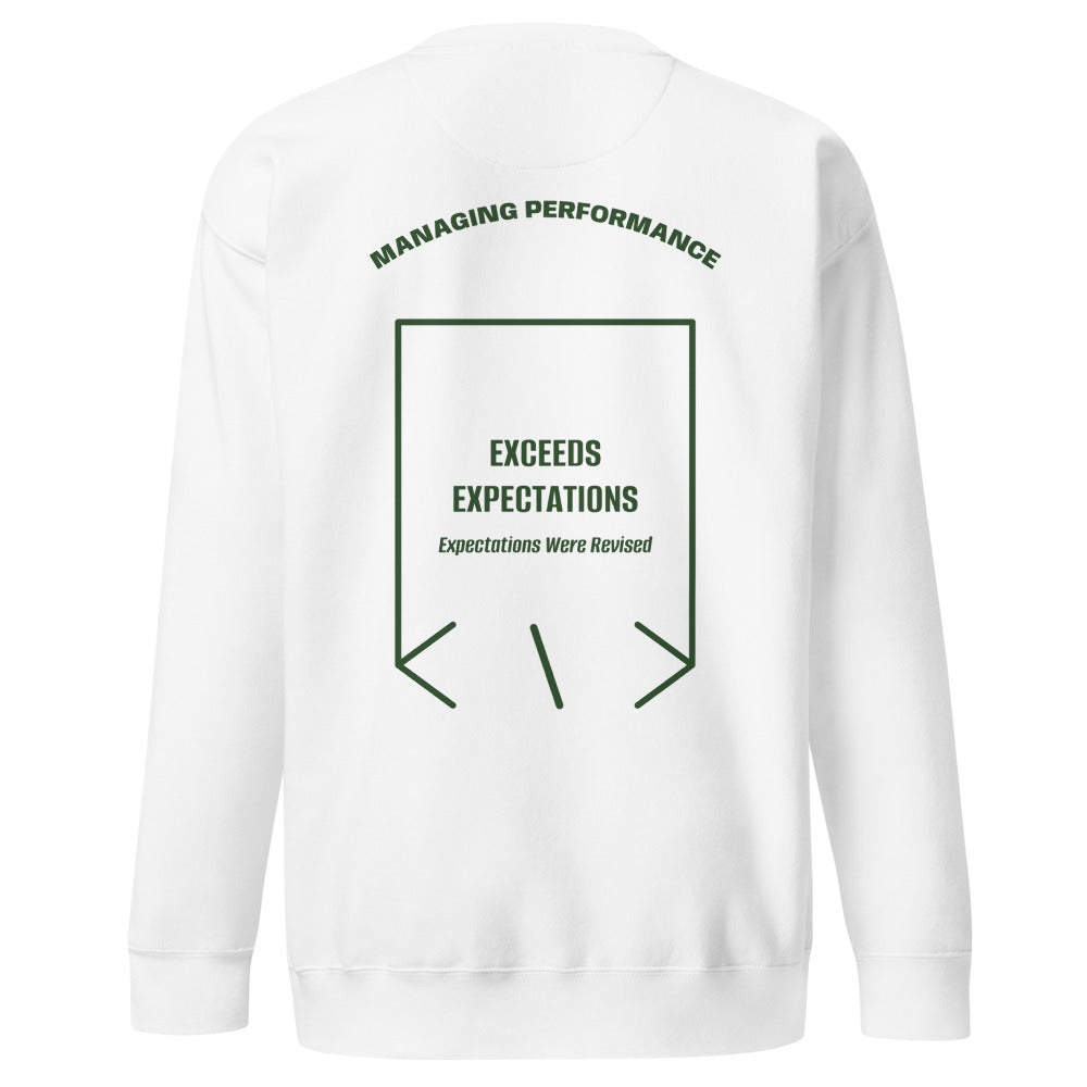 Exceeds Expectations — White Forest Green back mockup