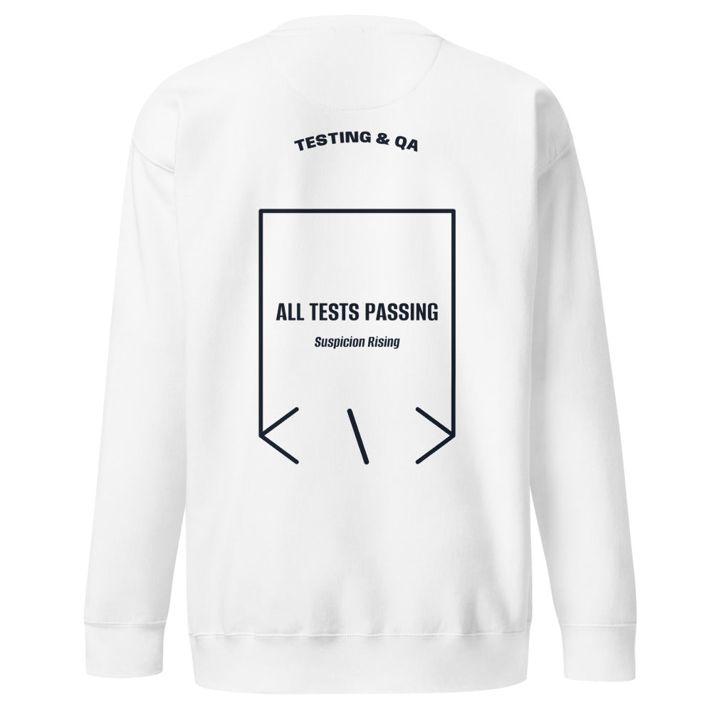 All Tests Passing — White Navy Blazer back mockup