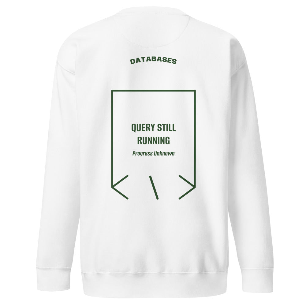 Query Still Running — White Forest Green back mockup