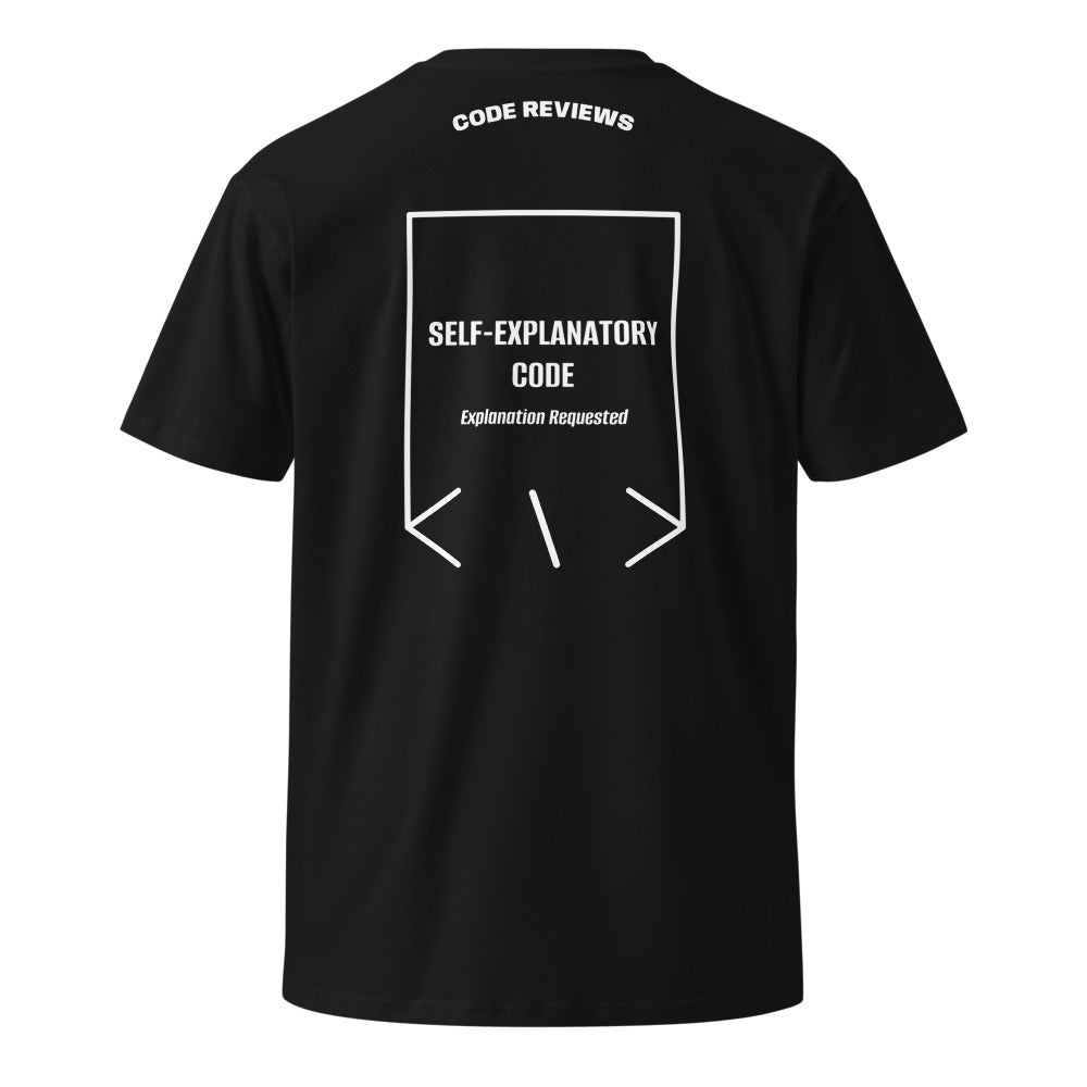 Self-Explanatory Code — Black White back mockup