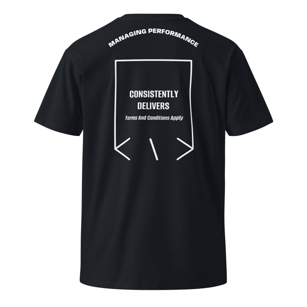 Consistently Delivers — Navy White back mockup