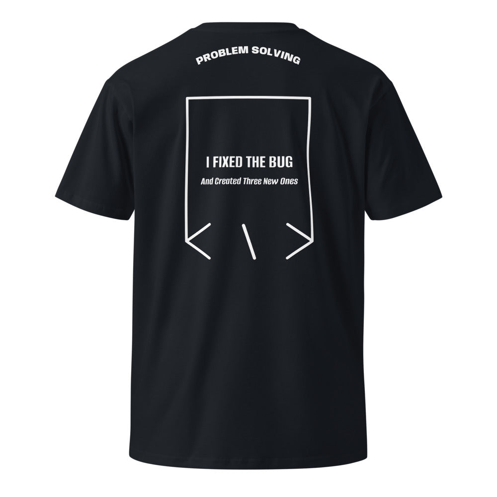 I Fixed The Bug — Navy White back mockup
