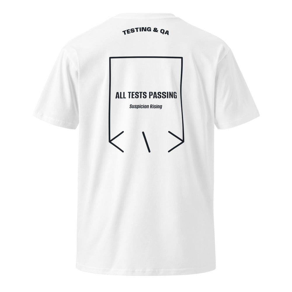 All Tests Passing — White Navy back mockup