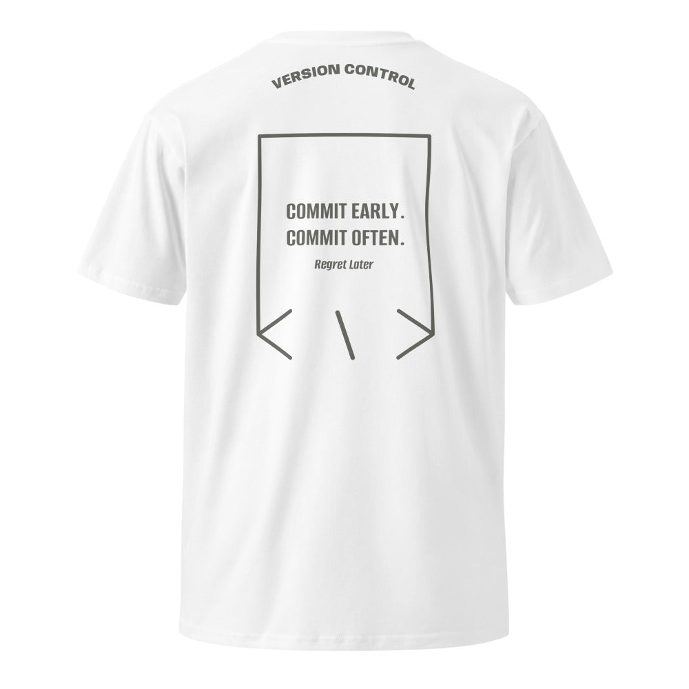 Commit Early. Commit Often. — White Charcoal back mockup