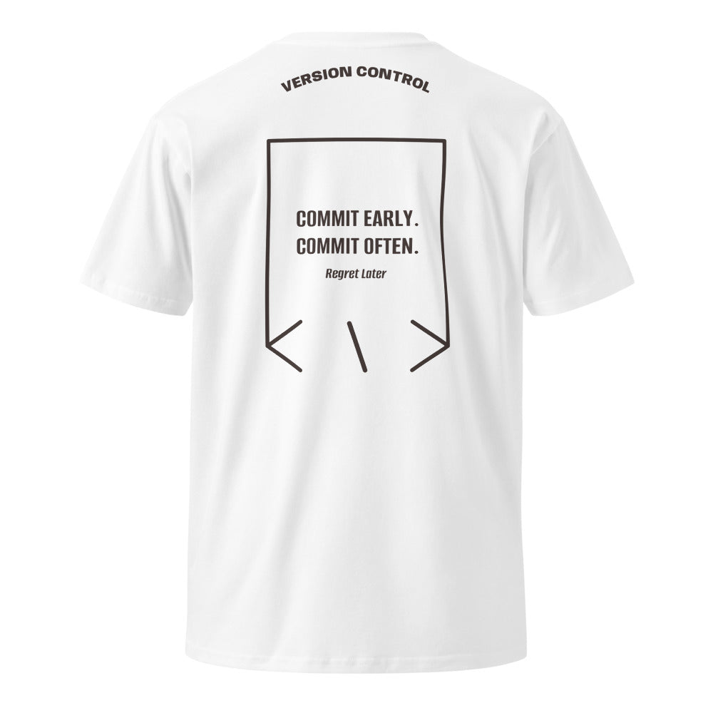 Commit Early. Commit Often. — White Coal back mockup