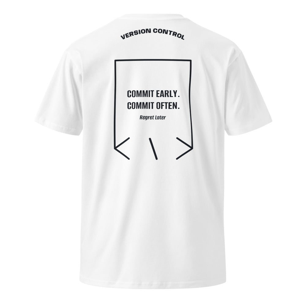 Commit Early. Commit Often. — White Navy back mockup