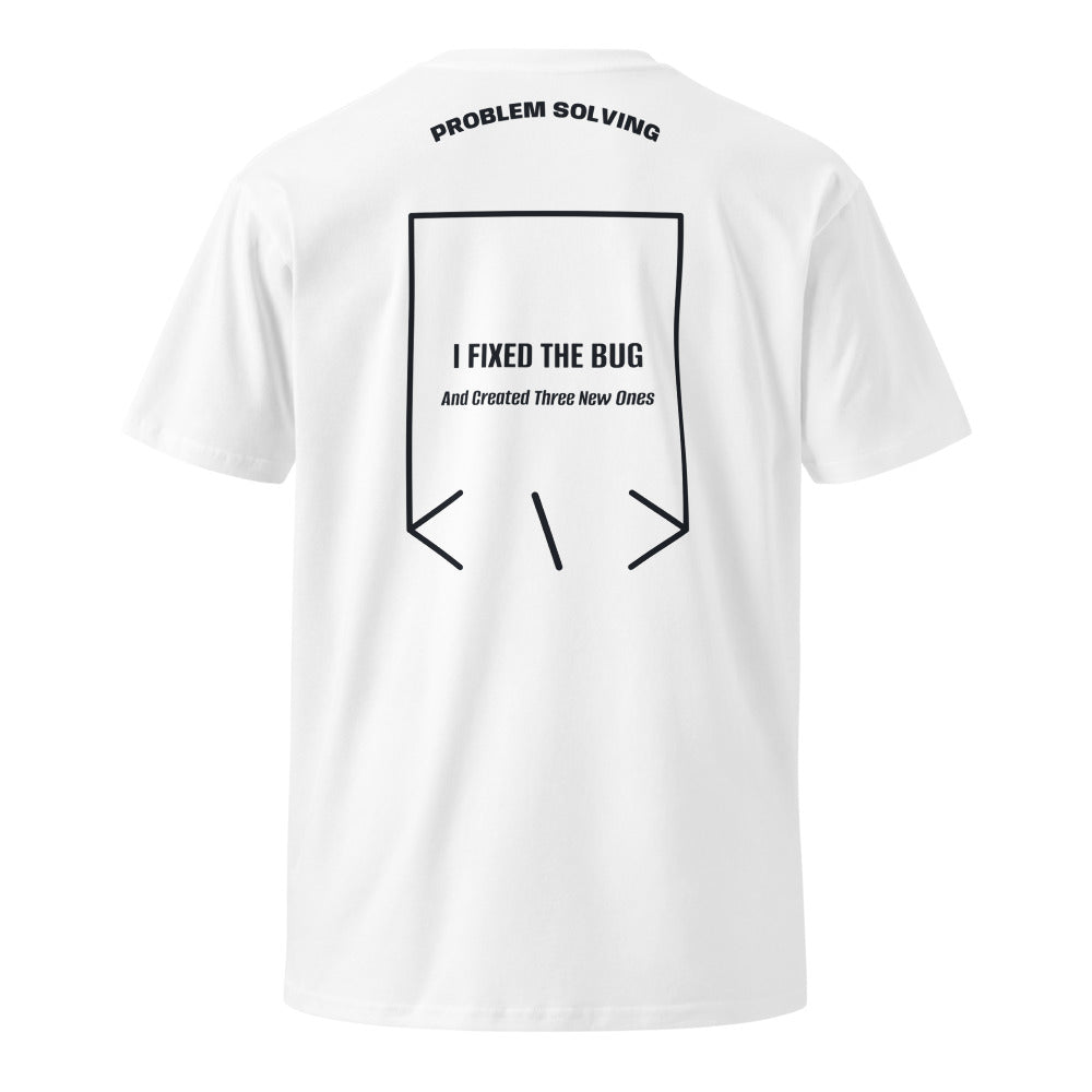 I Fixed The Bug — White Navy back mockup