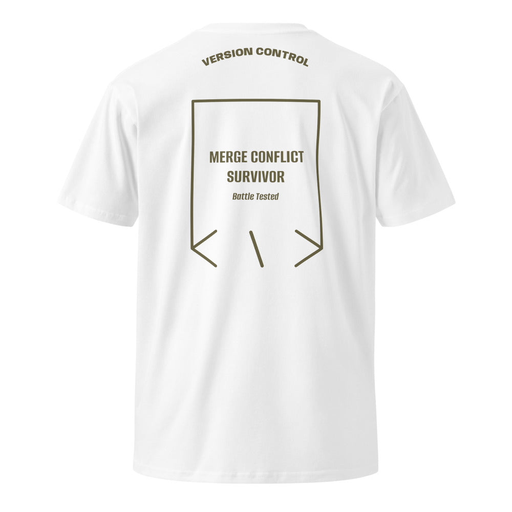 Merge Conflict Survivor — White Army back mockup