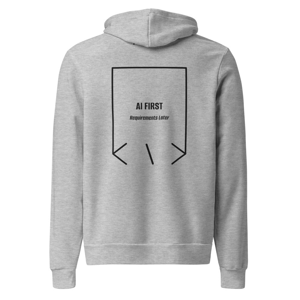 AI First — Athletic Heather Black back mockup