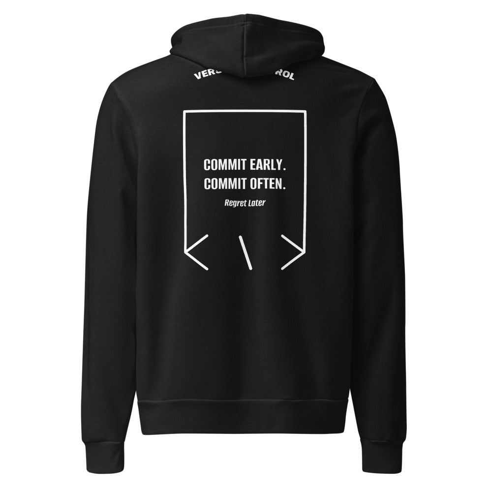 Commit Early. Commit Often. — Black White back mockup
