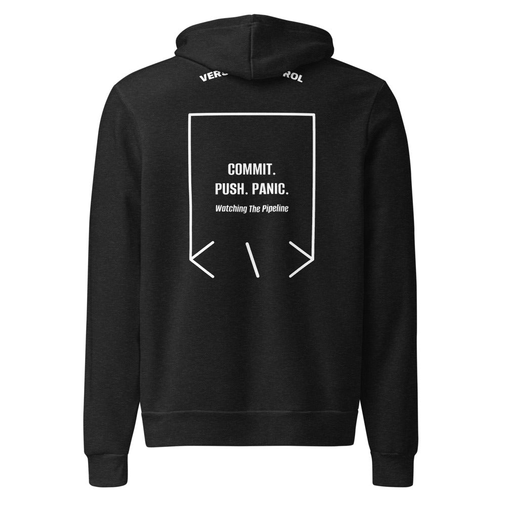 Commit. Push. Panic. — Black Heather White back mockup