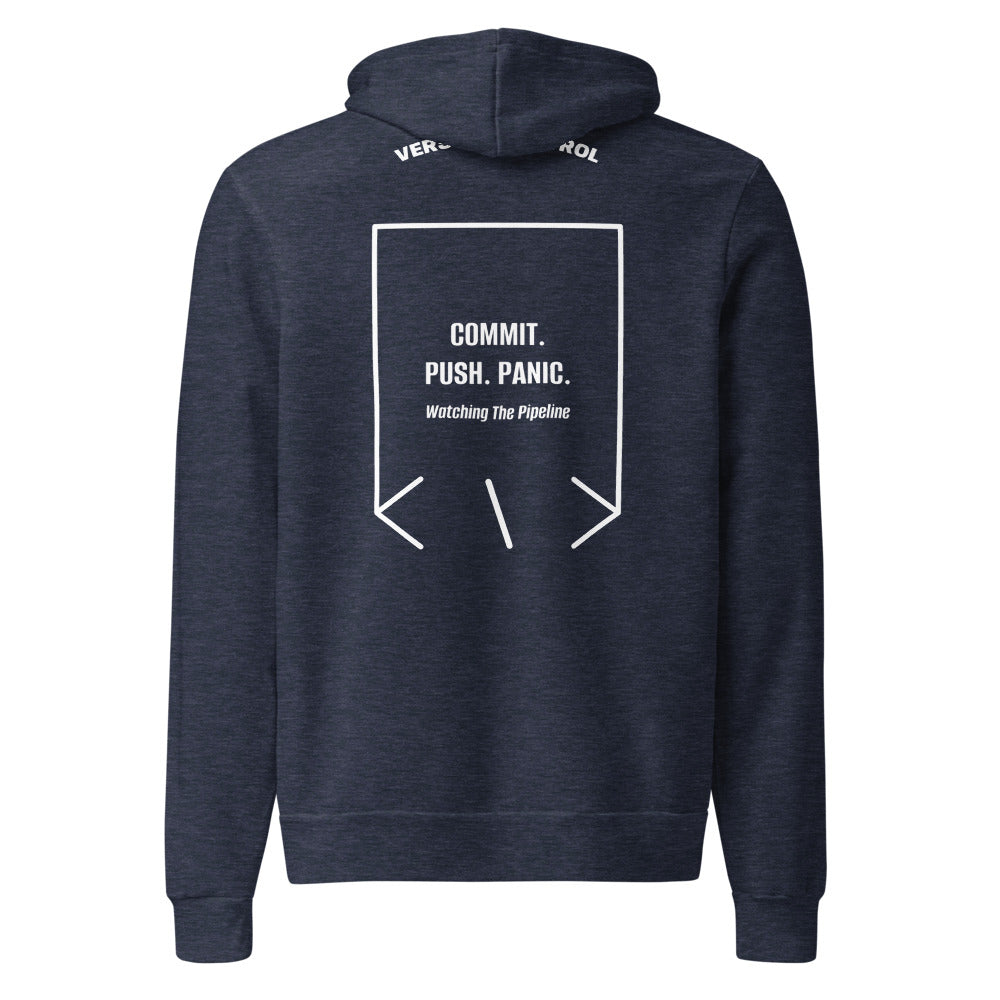 Commit. Push. Panic. — Heather Navy White back mockup