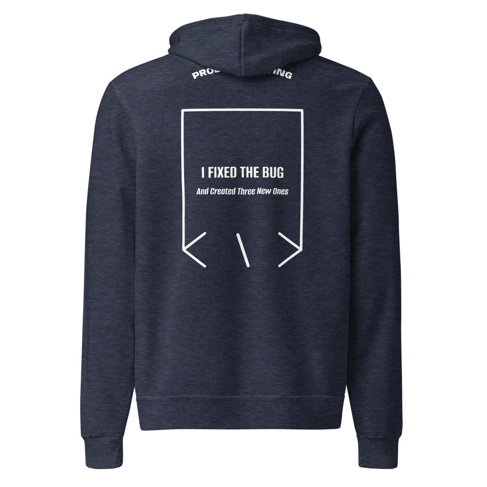 I Fixed The Bug — Heather Navy White back mockup
