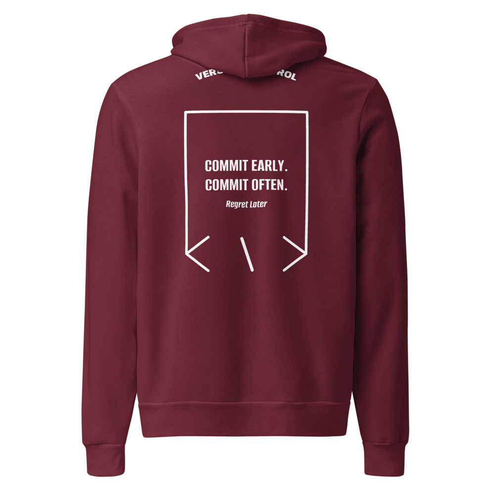 Commit Early. Commit Often. — Maroon White back mockup