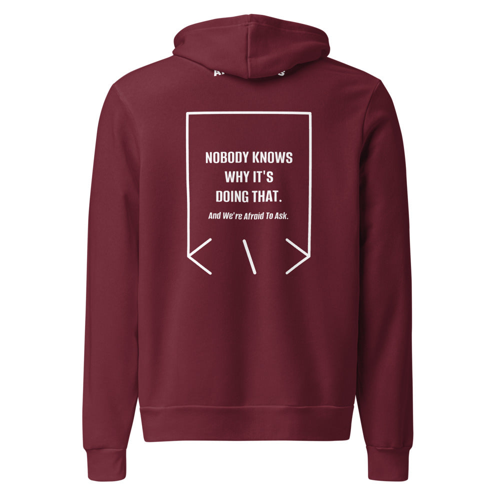 Nobody Knows Why It's Doing That. — Maroon White back mockup