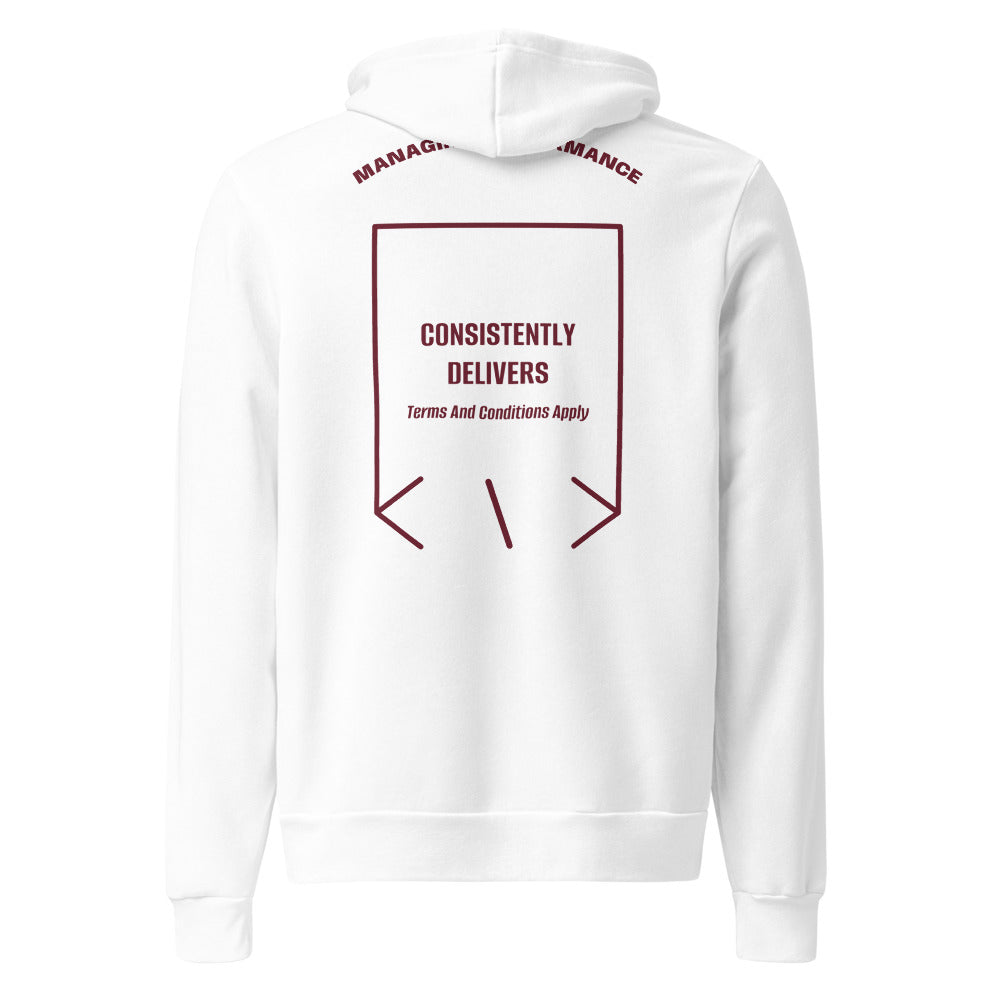 Consistently Delivers — White Maroon back mockup