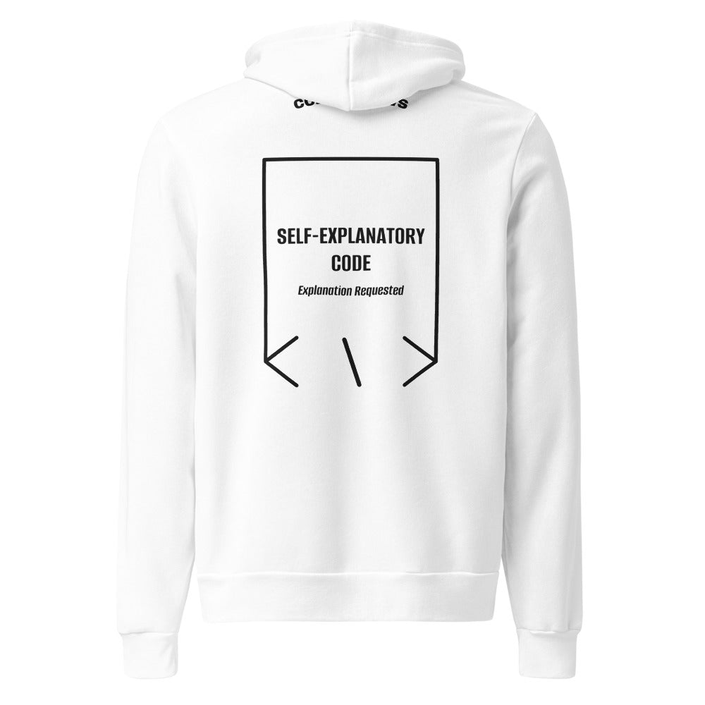 Self-Explanatory Code — White Black back mockup