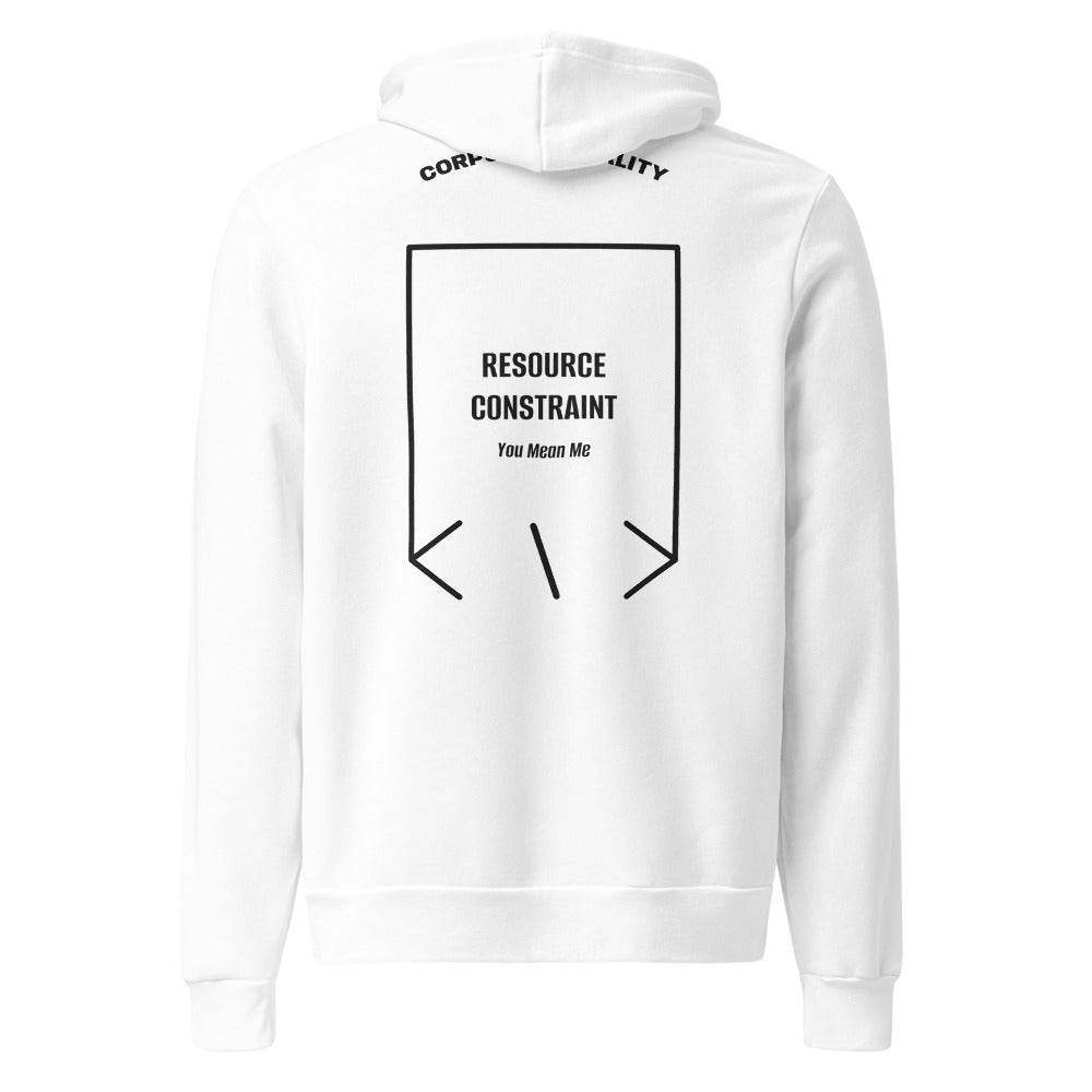 Resource Constraint — White Black Heather back mockup