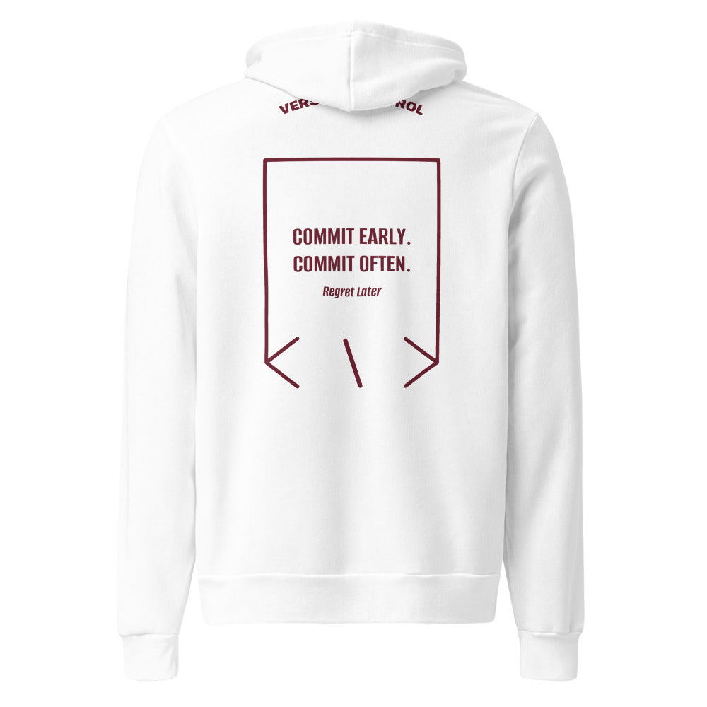 Commit Early. Commit Often. — White Maroon back mockup