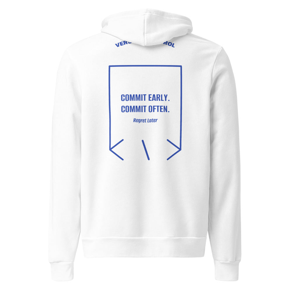 Commit Early. Commit Often. — White True Royal back mockup