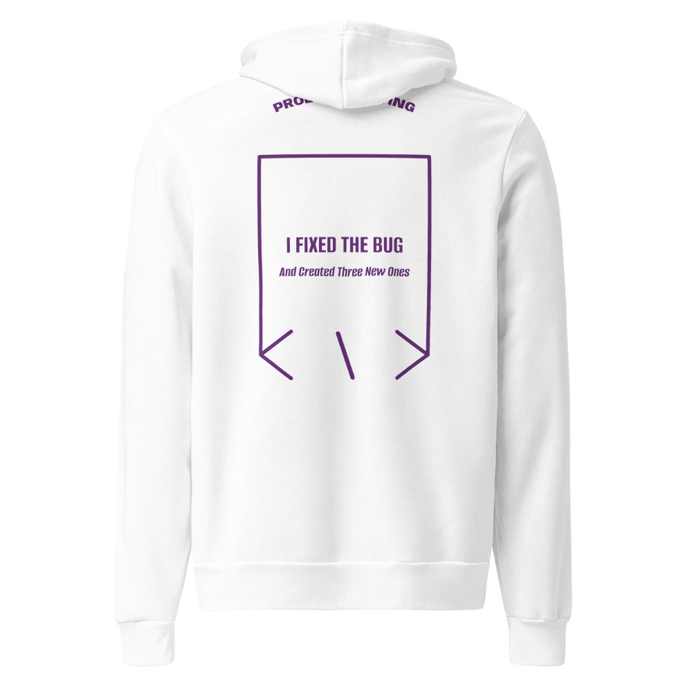 I Fixed The Bug — White Team Purple back mockup