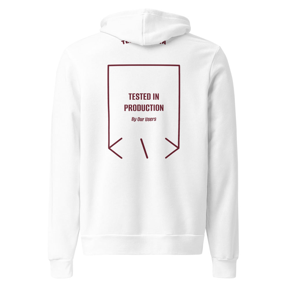 Tested In Production — White Maroon back mockup