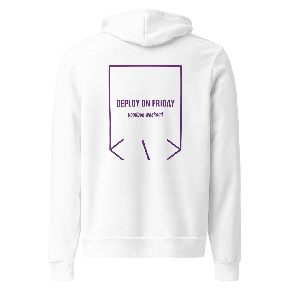 Deploy On Friday — White Team Purple back mockup