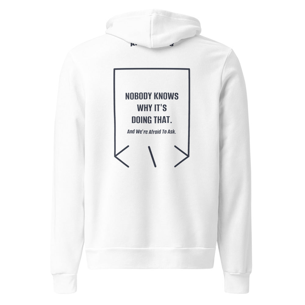 Nobody Knows Why It's Doing That. — White Heather Navy back mockup