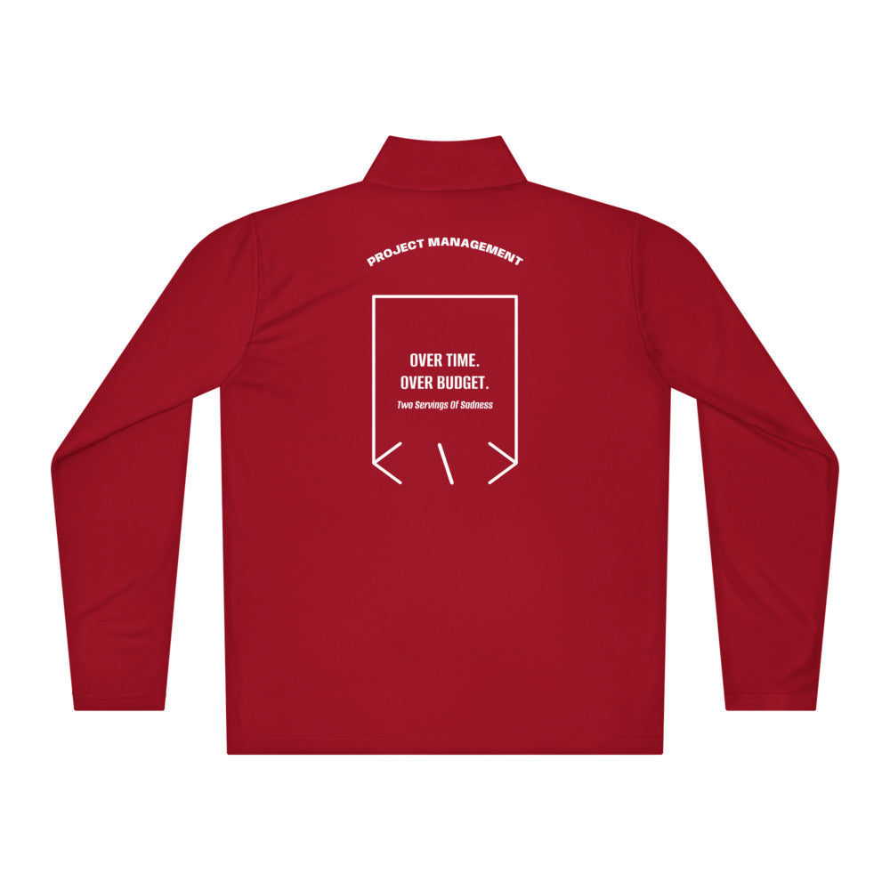 Over Time. Over Budget. — True Red White back mockup