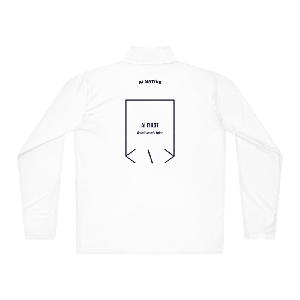AI First — White True Navy back mockup