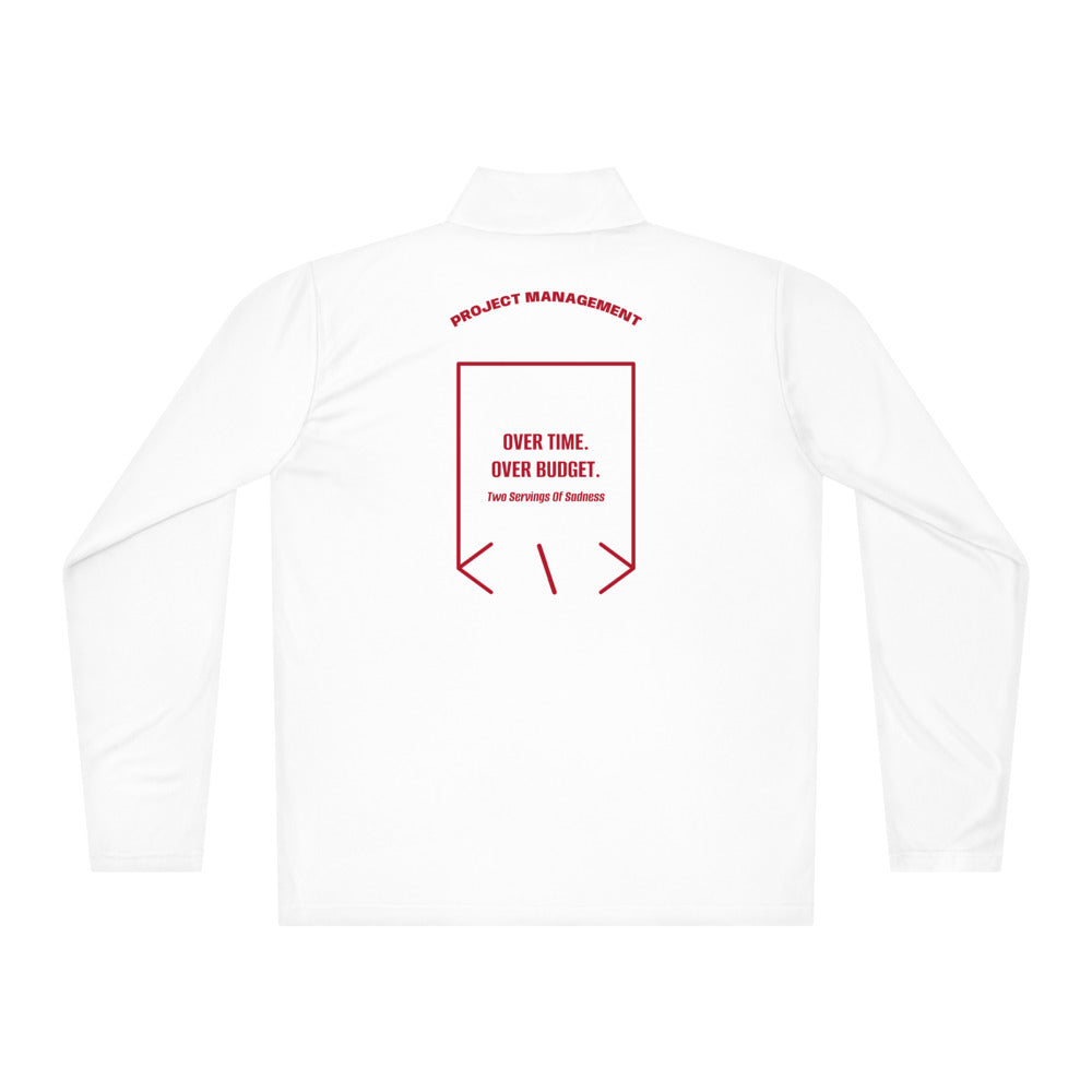 Over Time. Over Budget. — White True Red back mockup