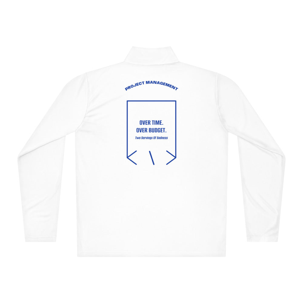 Over Time. Over Budget. — White True Royal back mockup