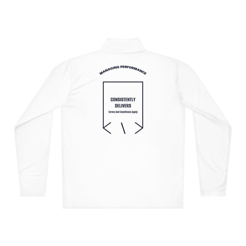 Consistently Delivers — White True Navy back mockup