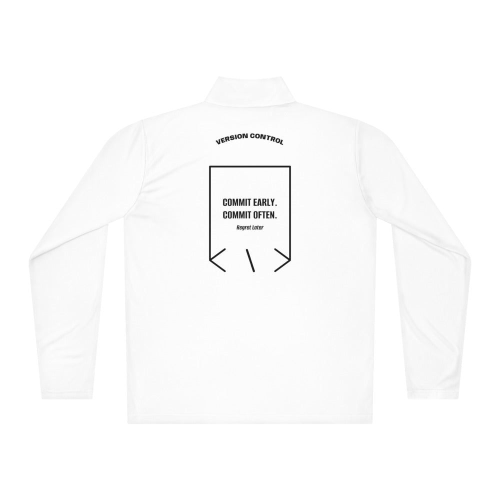 Commit Early. Commit Often. — White Black back mockup