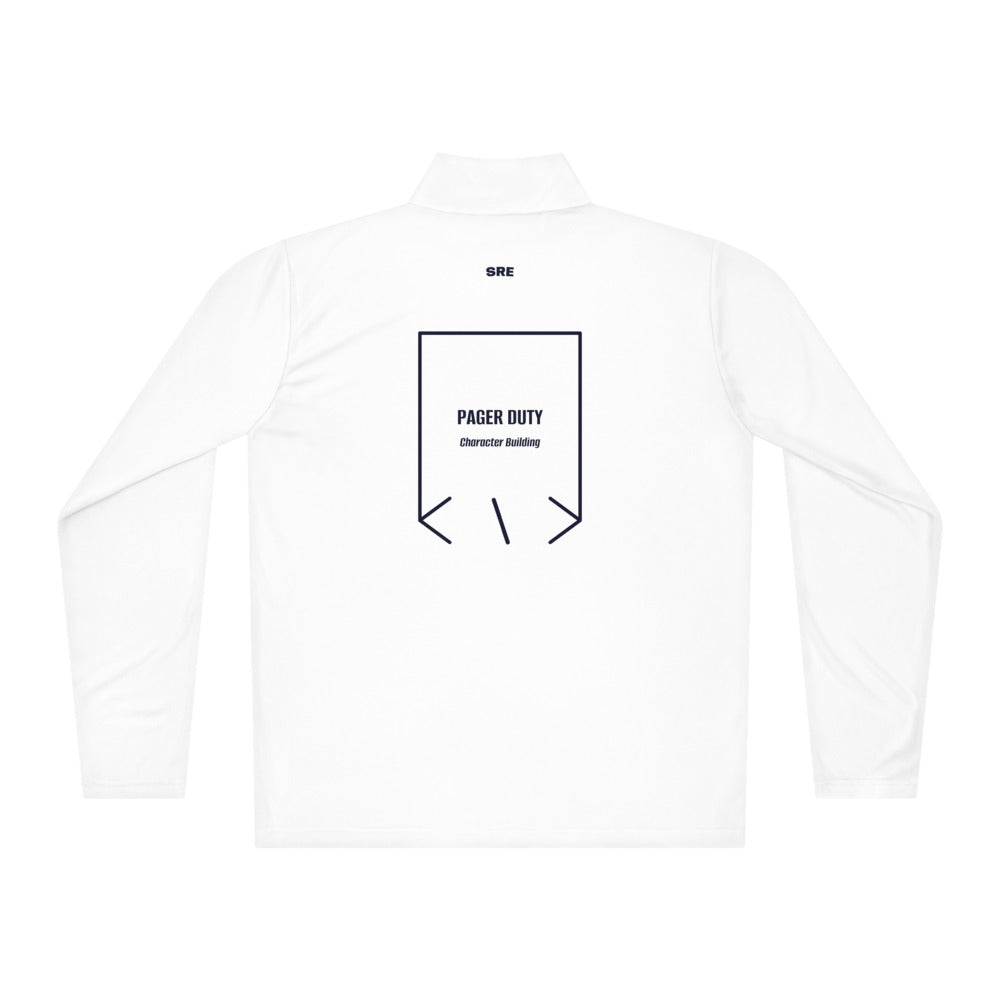 Pager Duty — White True Navy back mockup