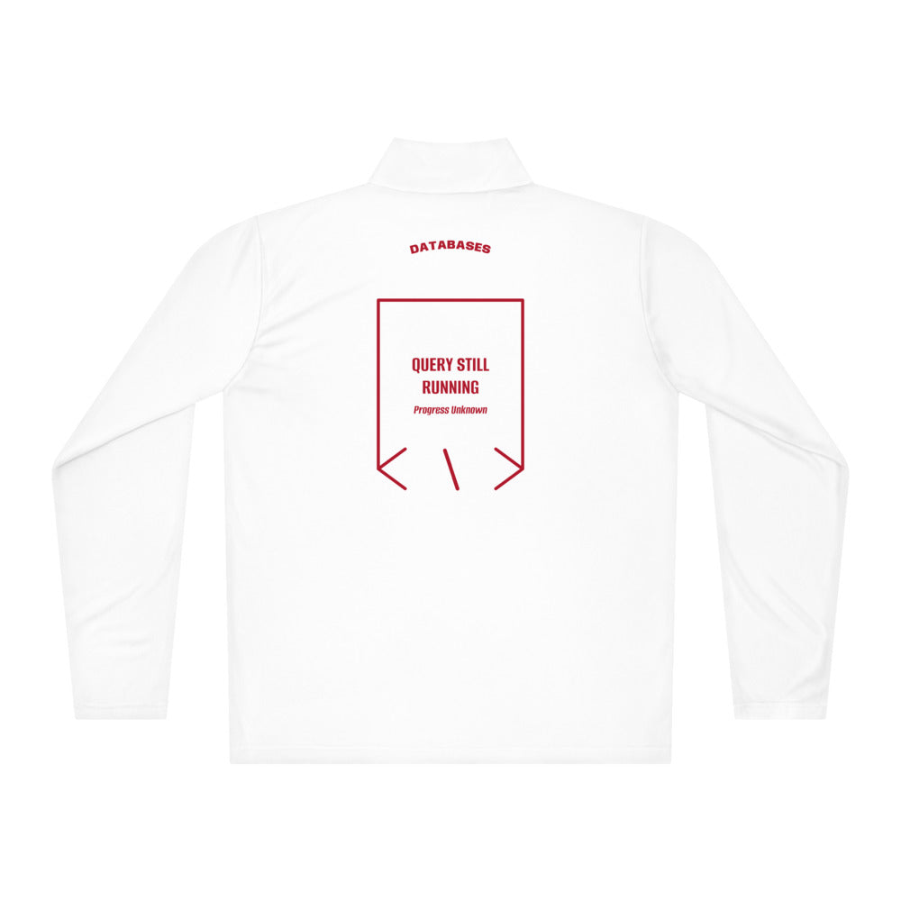 Query Still Running — White True Red back mockup