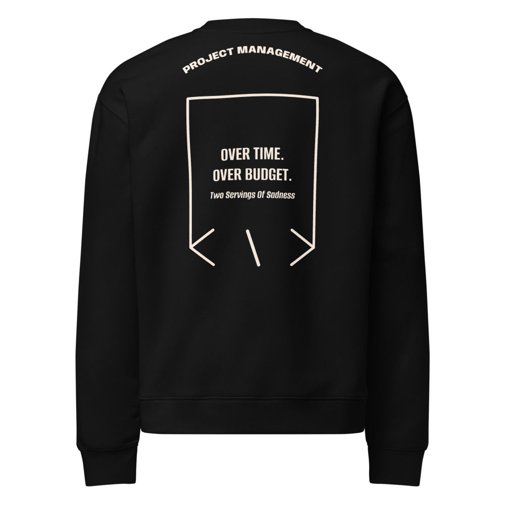 Over Time. Over Budget. — Black Bone back mockup