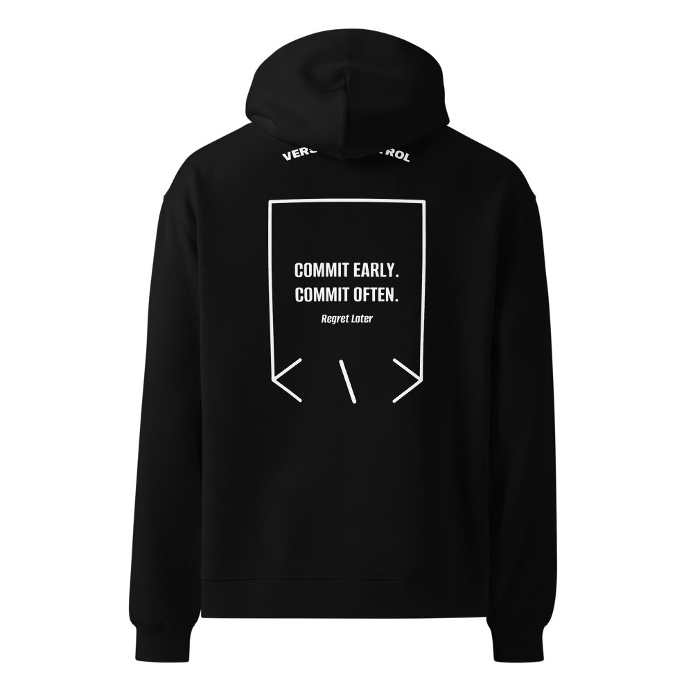Commit Early. Commit Often. — Black White back mockup